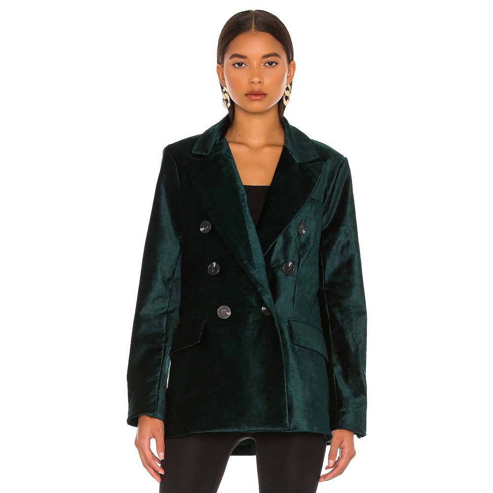Free People Blazer Ashby Velvet Double Breasted Emerald Green Jade M Boho Chic